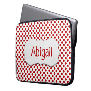 Red Polka Dots with Name Laptop Sleeve