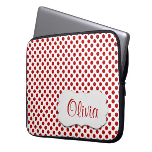 Red Polka Dots with Name  Laptop Sleeve