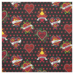 Red Polka Dotted Mom Tattoo Fabric
