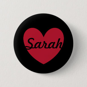 Red polka hearts on black 2 inch round button