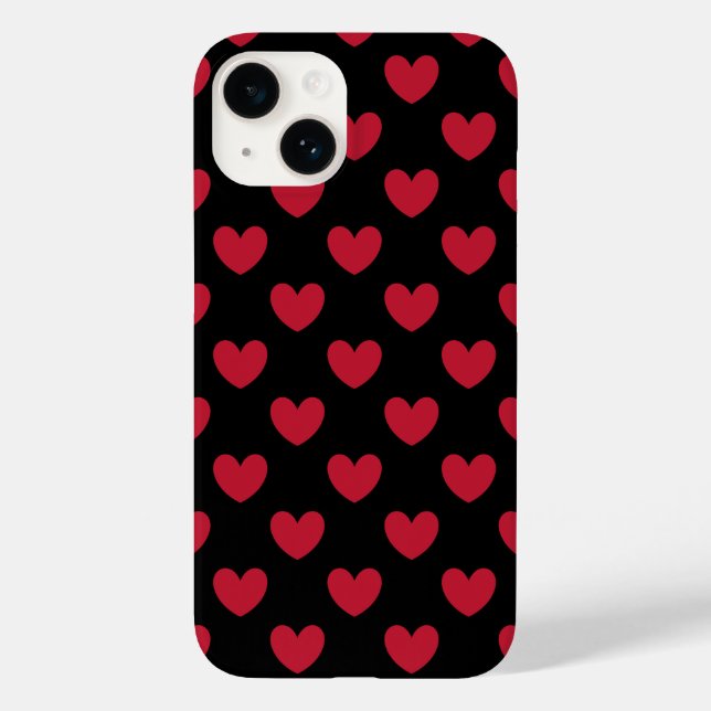 Red polka hearts on black Case-Mate iPhone case (Back)