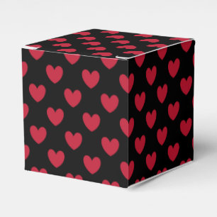 Red polka hearts on black favor box