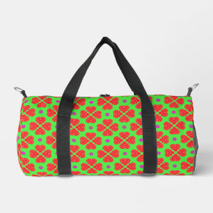 Red Polka Hearts on Lime Green Background  Duffle Bag