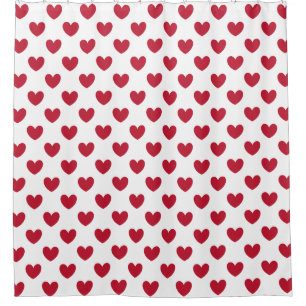 Red polka hearts on white