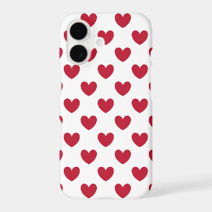 Red polka hearts on white