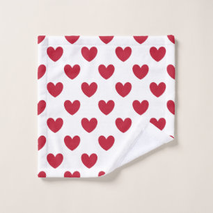 Red polka hearts on white wash cloth