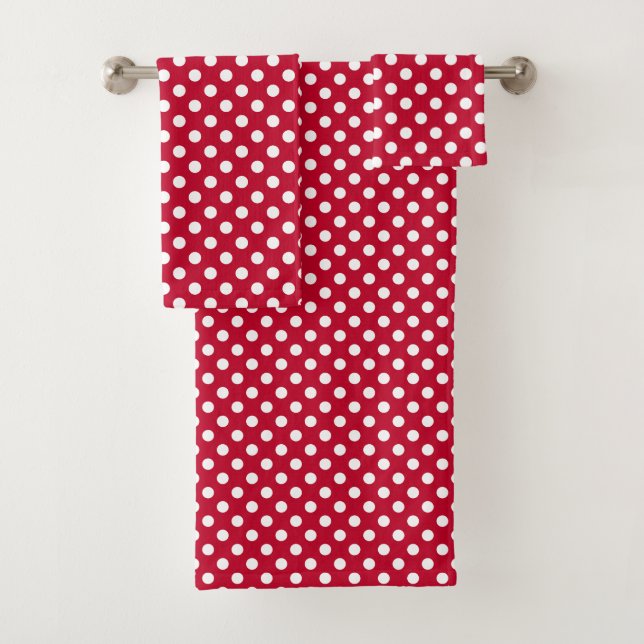 Red + Polka White Dots Bath Towel Set (Insitu)