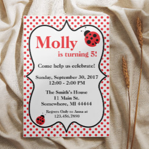 Red Polkadot Ladybug Invitation de fête d'annivers