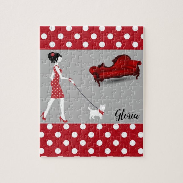 Red Polkadot Paris France Jigsaw Puzzle (Vertical)