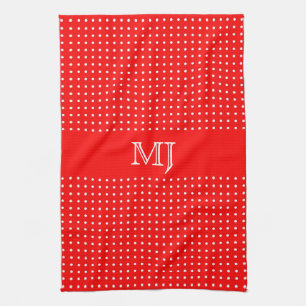 Red Polkadot Pattern-Monogram Kitchen Towel