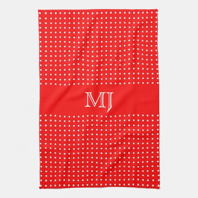 Red Polkadot Pattern-Monogram Kitchen Towel (Vertical)