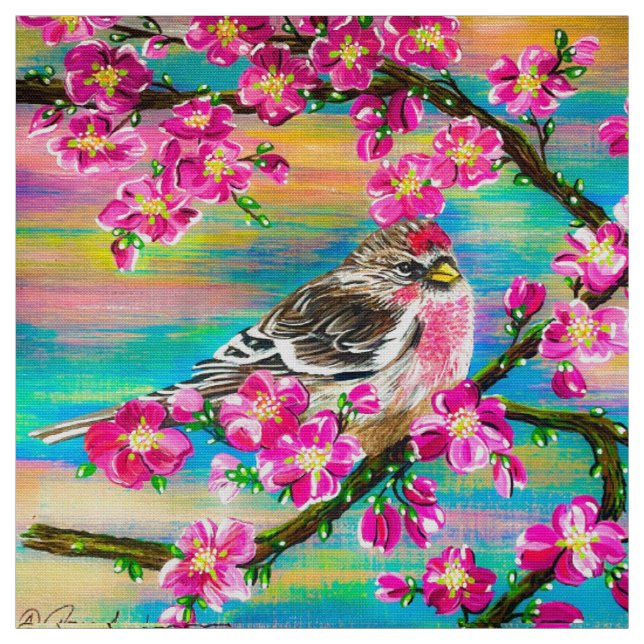 Red Poll Cherry Blossom Fabric (Swatch)