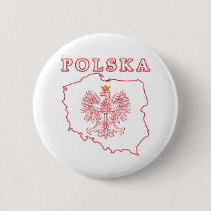 Red Polska Map With Eagle 2 Inch Round Button