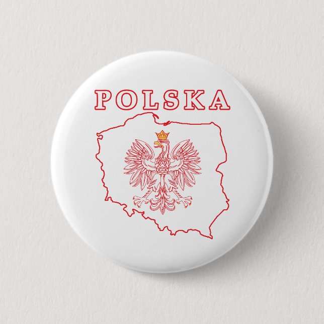 Red Polska Map With Eagle 2 Inch Round Button (Front)