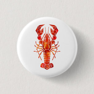 Red polygonal lobster 1 inch round button