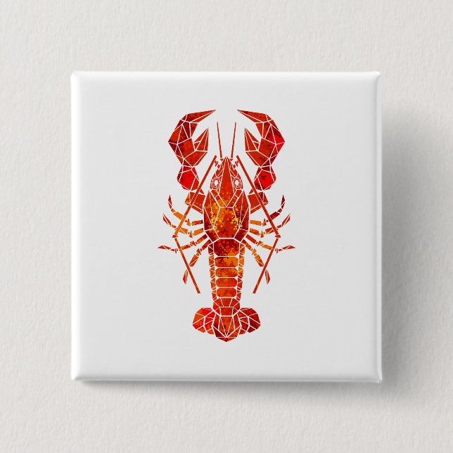 Red polygonal lobster 2 inch square button (Front)