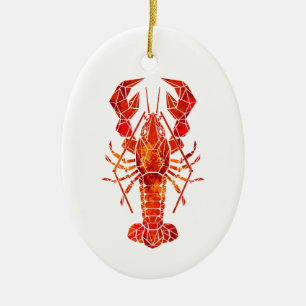 Red polygonal lobster ceramic ornament
