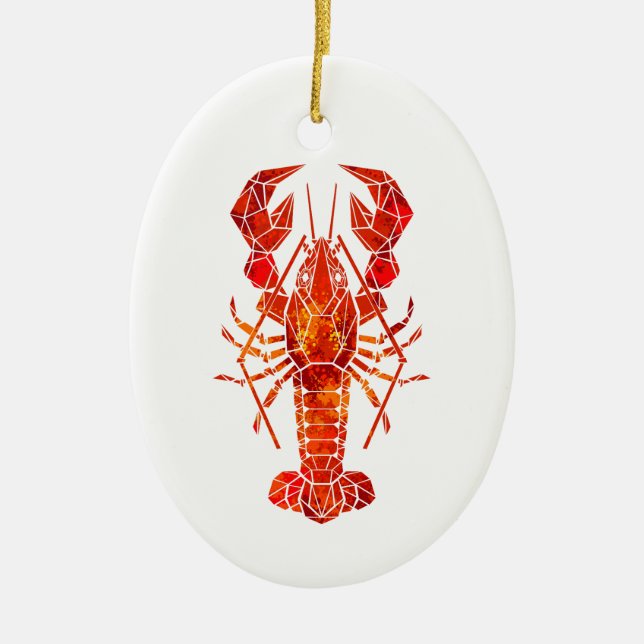 Red polygonal lobster ceramic ornament (Front)