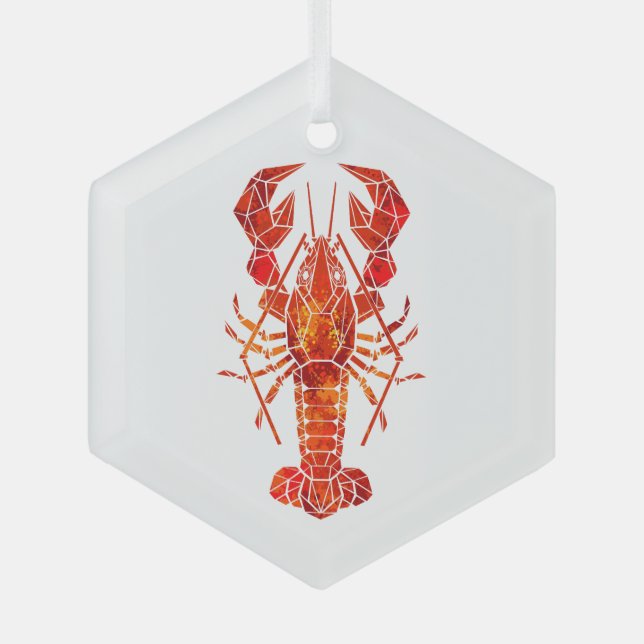 Red polygonal lobster glass ornament (Front)
