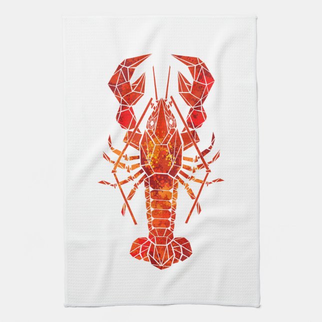 Red polygonal lobster kitchen towel (Vertical)