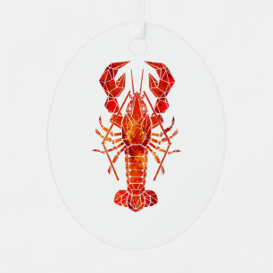 Red polygonal lobster metal ornament