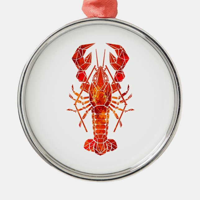 Red polygonal lobster metal ornament (Front)