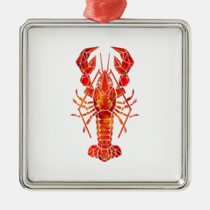Red polygonal lobster metal ornament