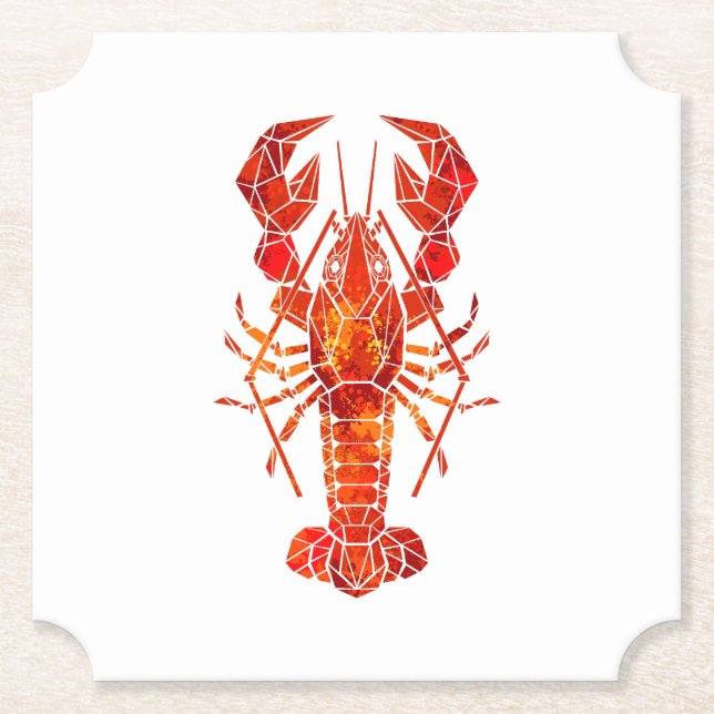 Red polygonal lobster paper coaster (Front)