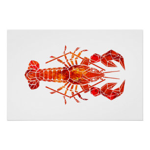 Red polygonal lobster poster