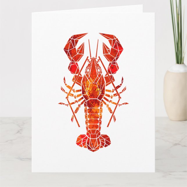Red polygonal lobster thank you card (Front)