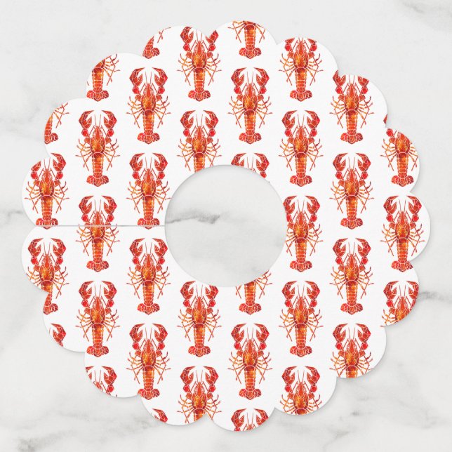 Red polygonal lobster wine glass tag (Front)