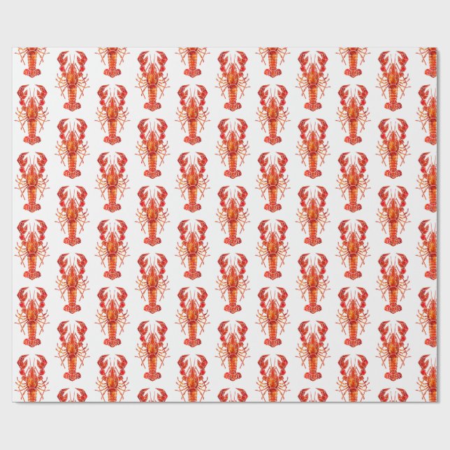 Red polygonal lobster wrapping paper (Flat)