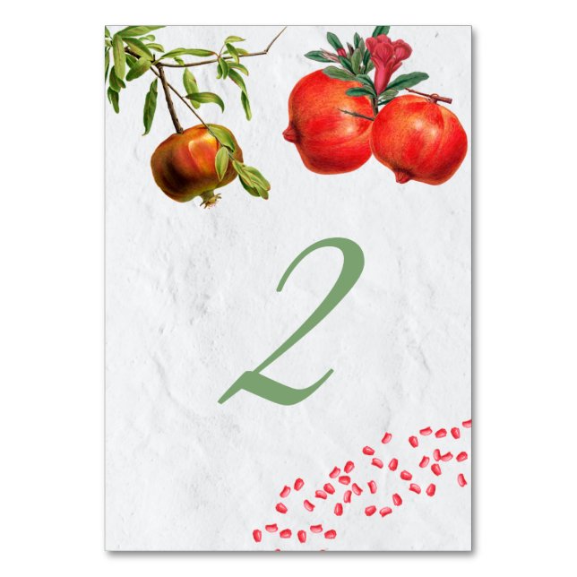 Red Pomegranate Botanical Mediterranean Wedding   Table Number (Front)