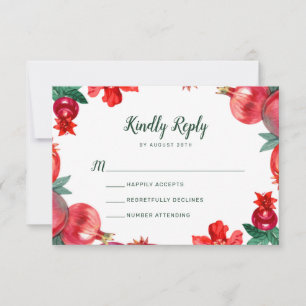 Red Pomegranate Botanical Wedding RSVP  Card