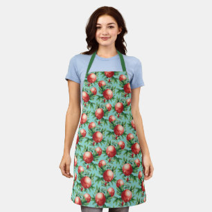 Red Pomegranate Fruits & Green Leaves Apron