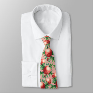 Red Pomegranate Fruits & Green Leaves Tie