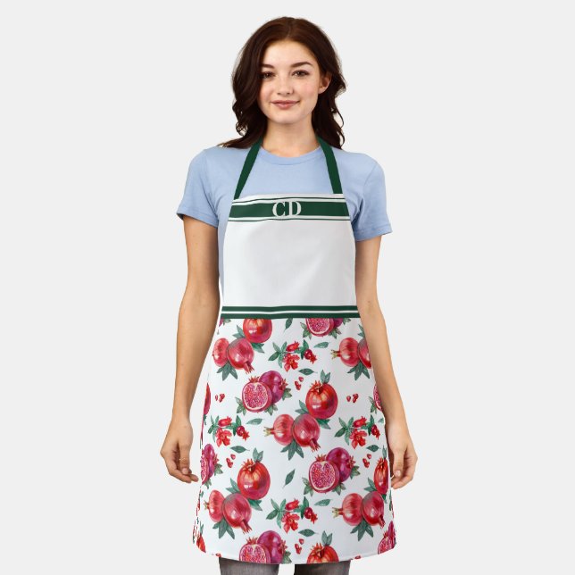 Red Pomegranate Orchard All-Over Print Monogram Apron (Worn)