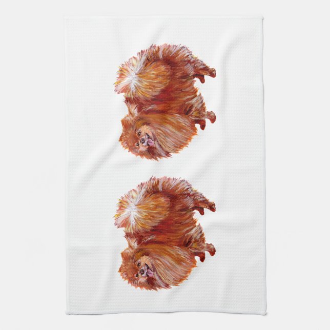 Red Pomeranian Kitchen Towel (Vertical)