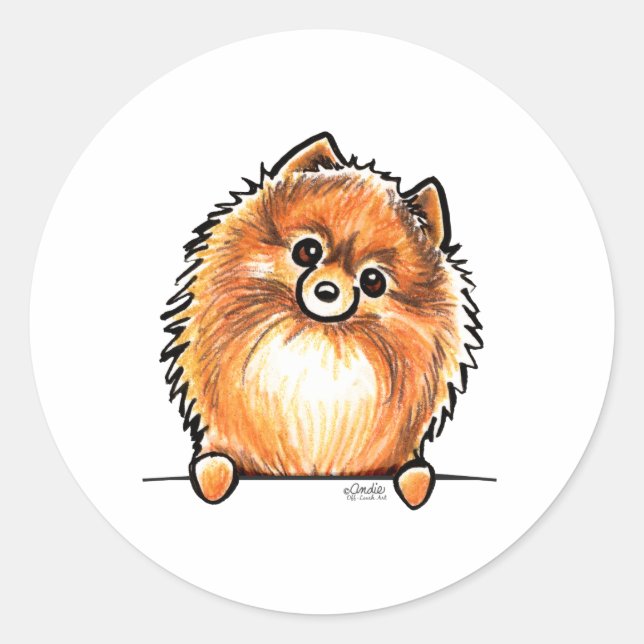 Red Pomeranian Paws Up Classic Round Sticker (Front)