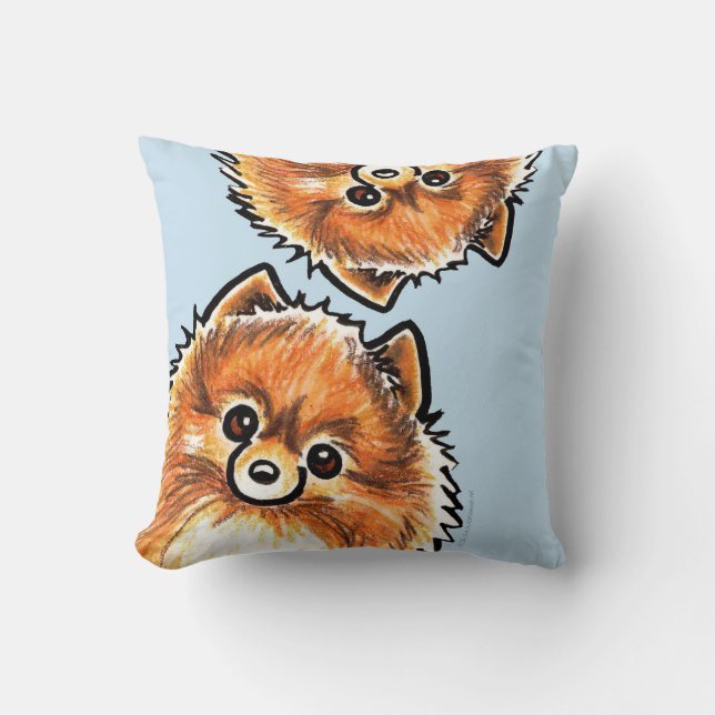 Red Pomeranian Paws Up Throw Pillow (Front)