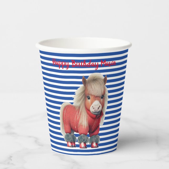 Red Pony blue stripe Paper Cups (Front)