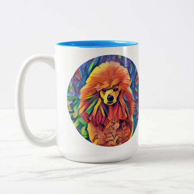 Red Poodle Art Two-Tone Coffee Mug (Left)