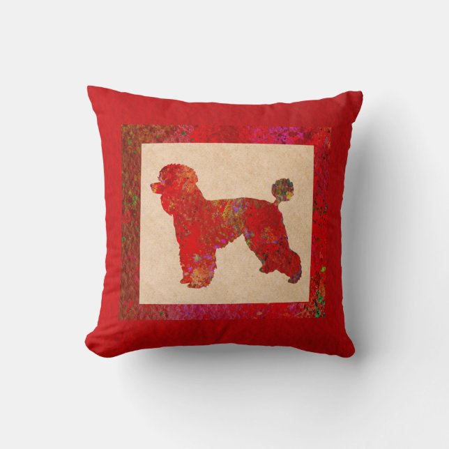 Red Poodle Throw Pillow (Front)