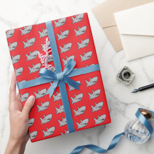 Red Pool Party Beach Birthday Shark Wrapping Paper