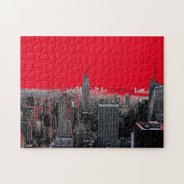 Red Pop Art New York City Manhattan Jigsaw Puzzle (Horizontal)
