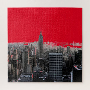 Red Pop Art New York City Manhattan Jigsaw Puzzle