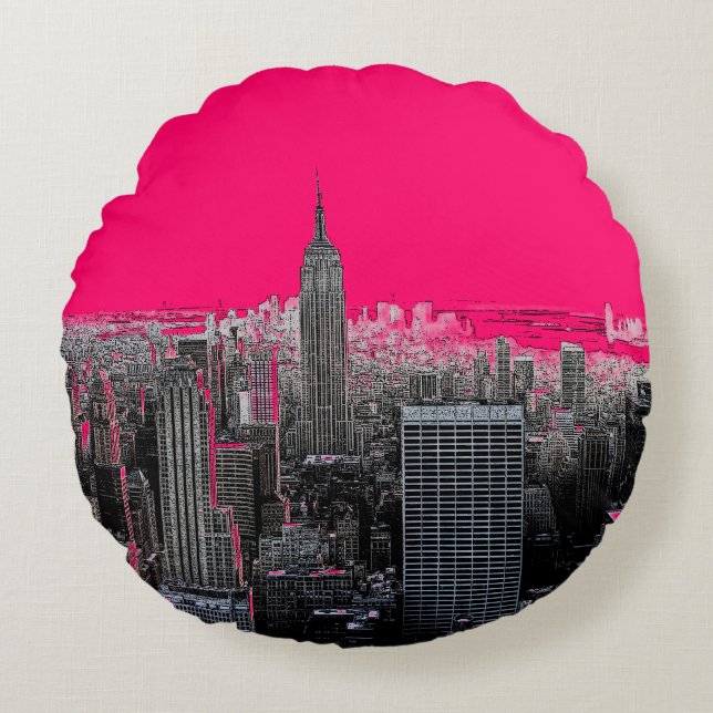Red Pop Art New York City Round Pillow (Front)