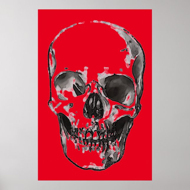Red Pop Art Style Skull Poster (Front)