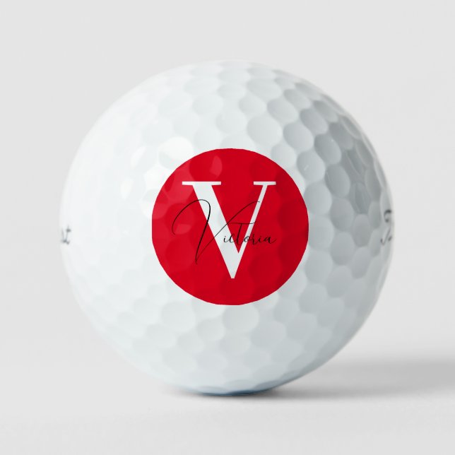 red pop stylish chic custom monogram golf balls (Front)