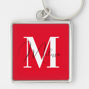 red pop stylish chic custom monogram keychain